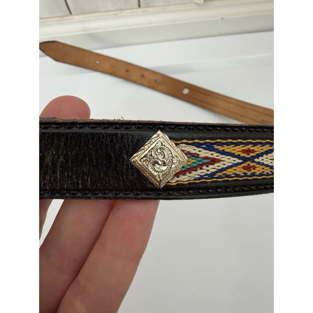 Kids Circle Y Western Belt Embroidered Kidskin Leather Tribal Size 22
